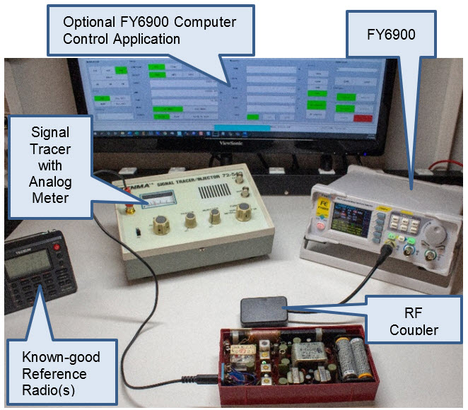 Typical transistor radio alignment bench setup